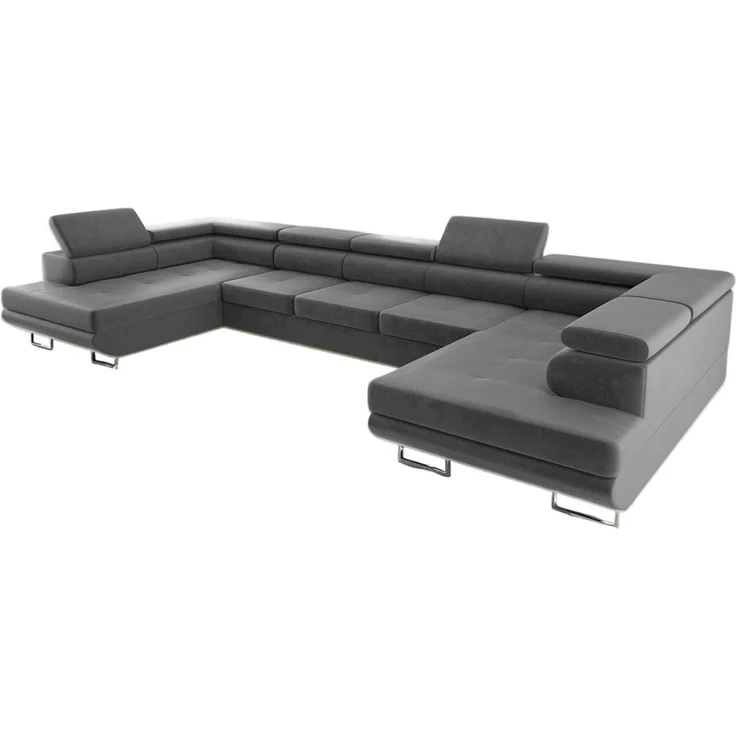 thematys Ecksofa Aston U 403 x 203 cm, mit Schlaffunktion, mit Bettkasten, mit verstellbaren Kopfstützen, Grau (Monolith 85), Ausrichtung 390 cm|350 cm – Bild 2