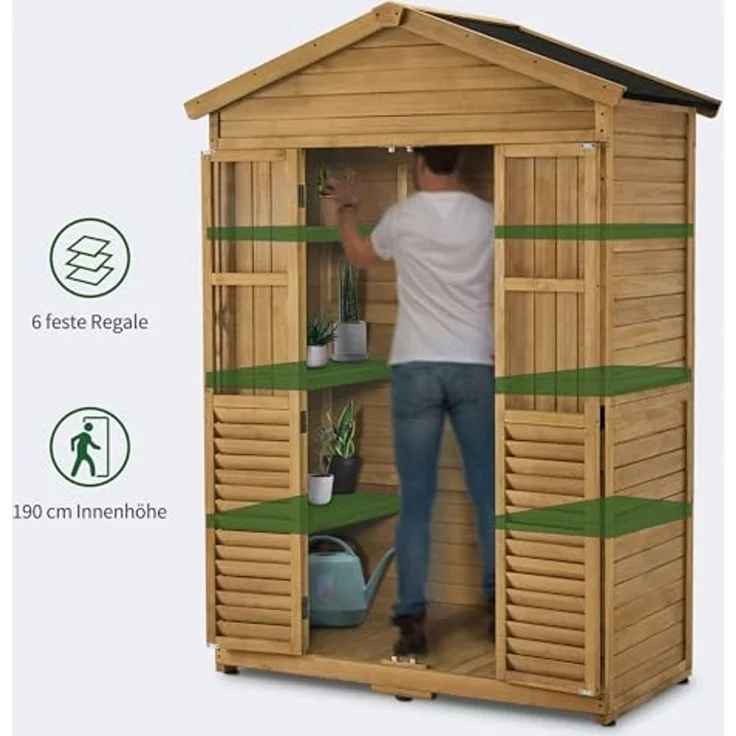 M MCombo Gartenschrank Gartenhaus Holz Wetterfest, Geräteschrank Holzschrank Outdoor Wasserdicht Begehbar, für Außenbereich Balkon Terrasse 1743 (Natur) – Bild 4