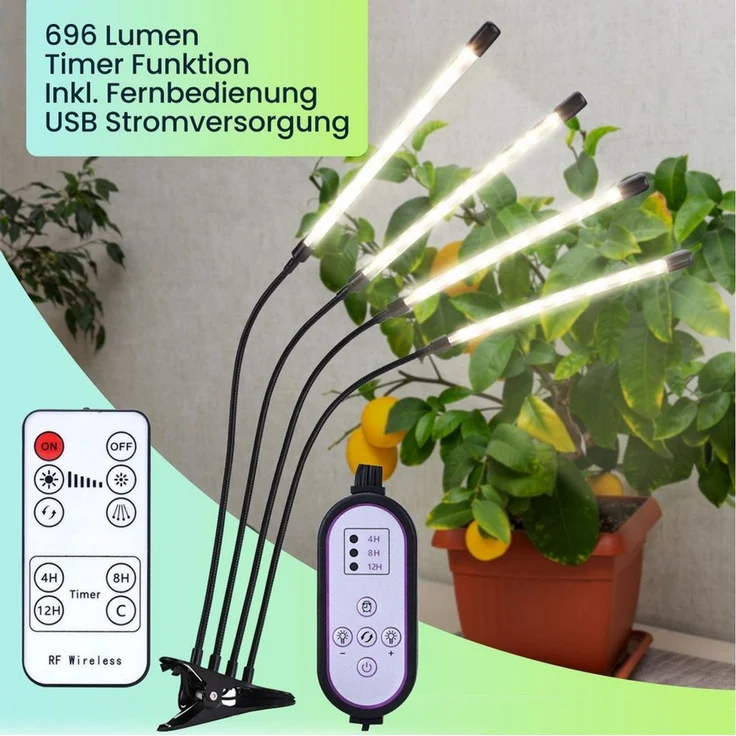 Casativo Pflanzenlampe LED Pflanzen Wachstumslampe 14 W 4 Schwanenhälse Timer USB dimmbar, 20 LEDs je Schwanenhals, LED-Licht, 4 flexible Leuchten 3 Lichtmodi & individuell verstellbare Arme – Bild 4