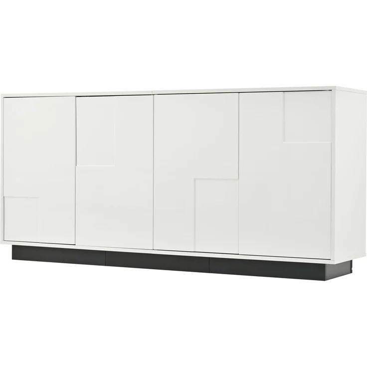 DESVIAE Sideboard mit 4 Türen und Push-to-Open 160x75,5x37 cm Spanplatte Weiß/Schwarz – Bild 8