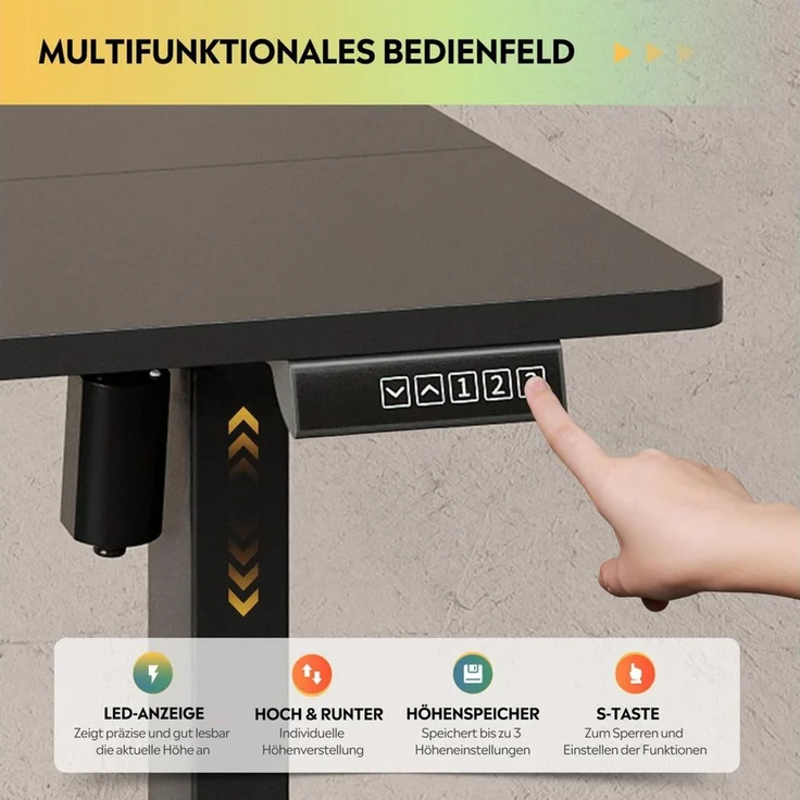 DEVAISE Schreibtisch Höhenverstellbarer Schreibtisch elektrisch 100×60 cm (Höhenverstellung 72–118 cm, Memory-Funktion für 3 Höhen, leise <50 dB, 140x70 cm 1 Tisch), Ergonomischer Computertisch für Büro, Home Office, Farbe Eiche – Bild 4