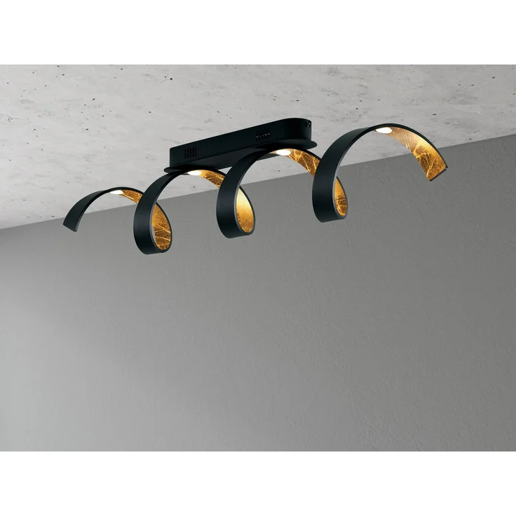 Ausgefallene LED Deckenlleuchte HELIX Schwarz / Gold, Breite 80cm – Bild 3