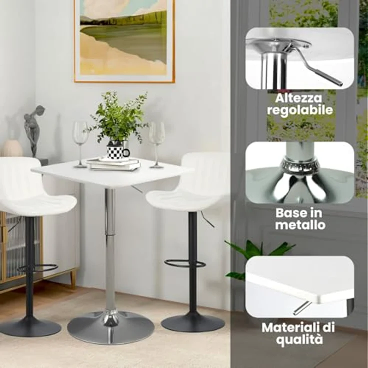 Brigros WeHome - Bartisch, hoher Couchtisch, höhenverstellbarer Couchtisch, quadratischer oder runder Tisch, Küchentisch erhältlich (Weiß, Quadrat) – Bild 5