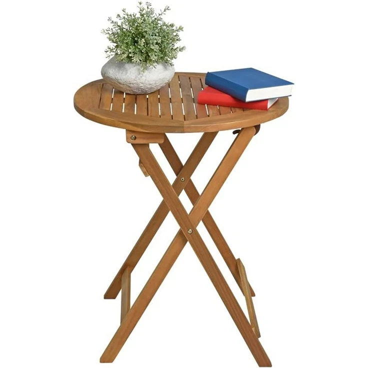 Balkontisch Klapptisch Holztisch Ø 57 cm Rund Gartentisch Tisch Akazie 72,5 cm – Bild 11