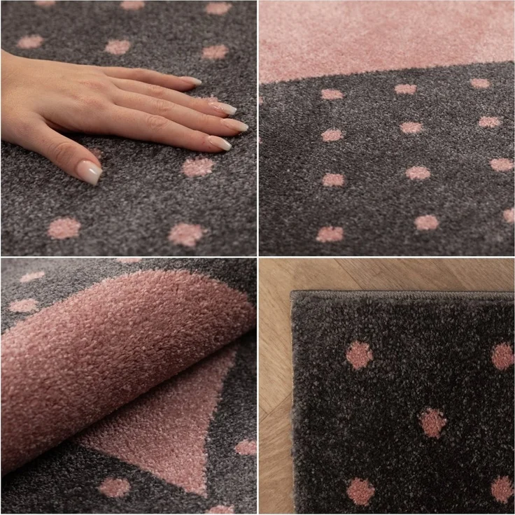 Carpettex Kinderteppich Herz-Design, Rund, Höhe: 10 mm, Teppich Kinderzimmer Herz Design Kinder Teppich Rosa Babyzimmer – Bild 2