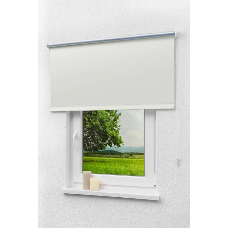 Lysel Outlet - Verdunkelungsrollo Thermo Streifen Weiß, (B x H) 82cm x 175cm in weiß/weiß – Bild 1