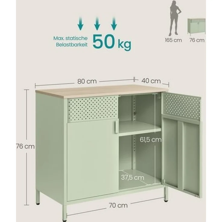 SONGMICS 'LSCDE102C01' Metallschrank mit Doppeltür, verstellbarer Einlegeboden, Stahl / Holzspanplatte lorbeergrün, 40 x 80 x 76 cm – Bild 5