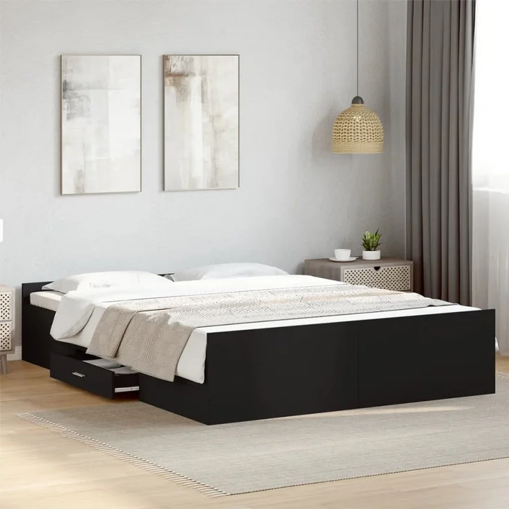 vidaXL Bettgestell mit Schubladen Schwarz 160x200 cm Holzwerkstoff 3280280 – Bild 1