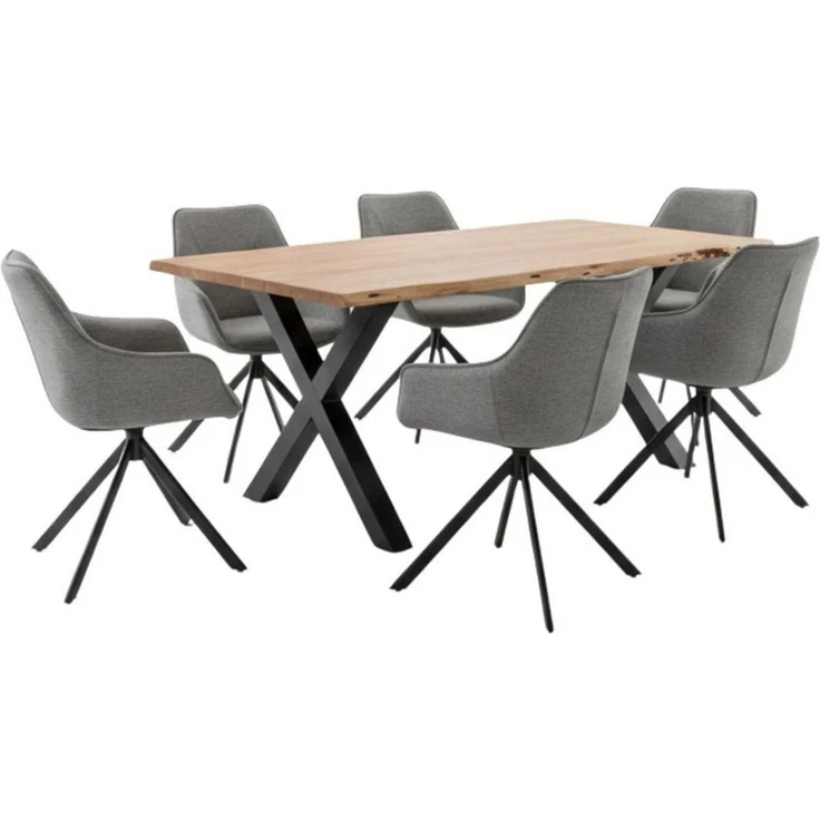 bene living Esszimmer-Set Baumkantentisch Catania und 6er Set Diningsessel San Carlo hellgrau, (Indoor-Möbelset, 7-St), Akazienholz-Tischplatte - drehbare Diningsessel – Bild 1