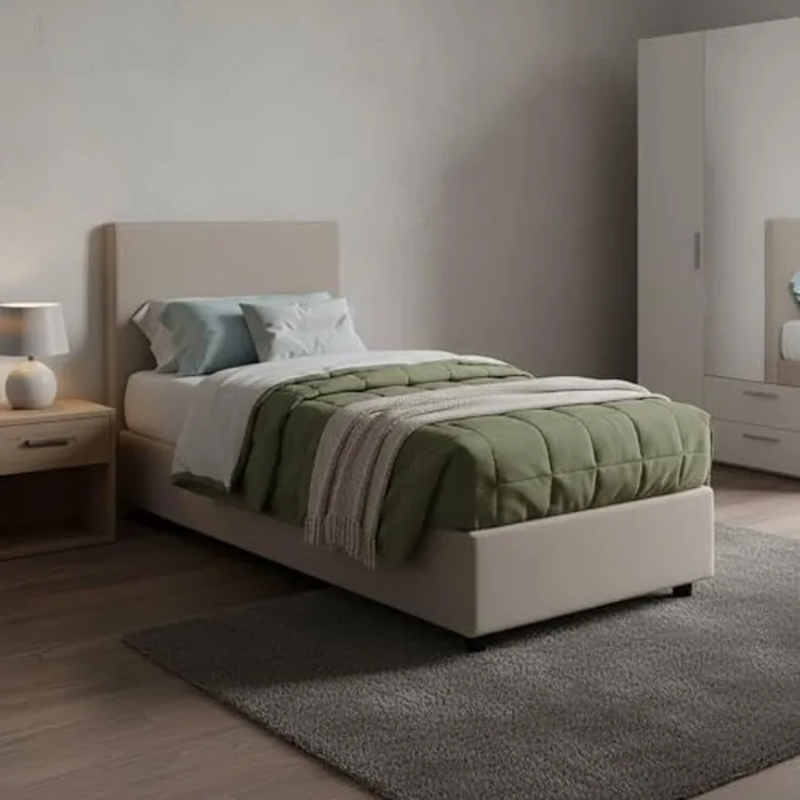 Talamo Italia - Chelsea-Einzelbett, Bettkasten mit Stoffbezug, 100 % Made in Italy, Öffnung vorne, geeignet für Matratze 90x190 cm, Taupe