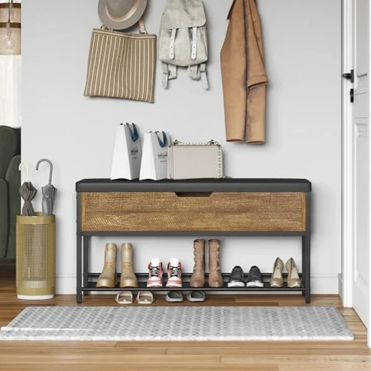 Mondeer Schuhbank Aufbewahrungsbank (2 Etagen), mit Verstellbarem Regal, mit gepolstertem Sitz und verdeckter Lagerung – Bild 6