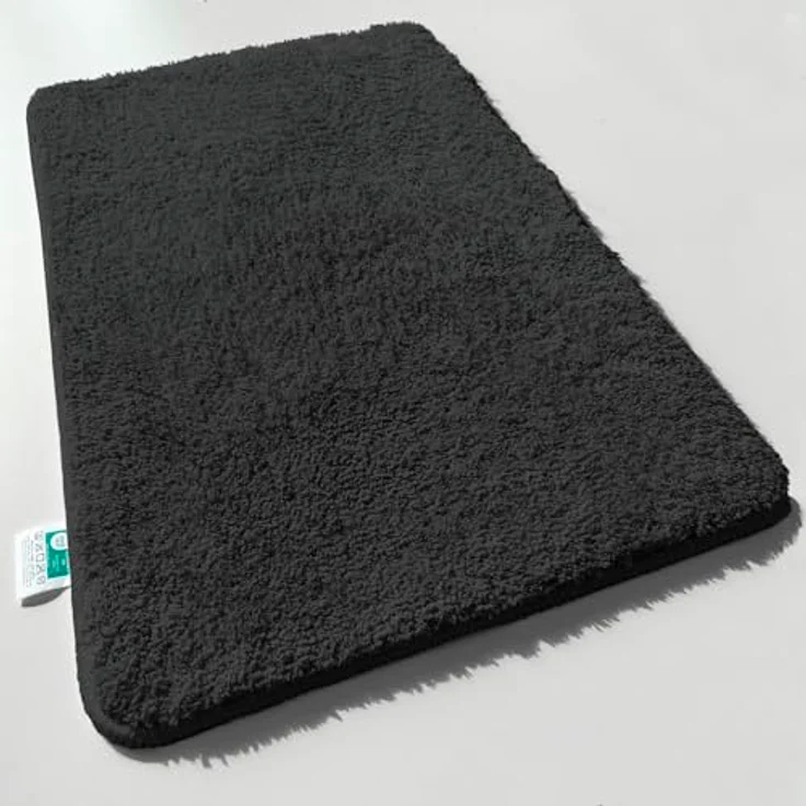 casa pura Badematte schwarz, weicher Shaggy Badezimmerteppich, rutschfest und waschbar, 70x120cm, Sky Soft – Bild 1
