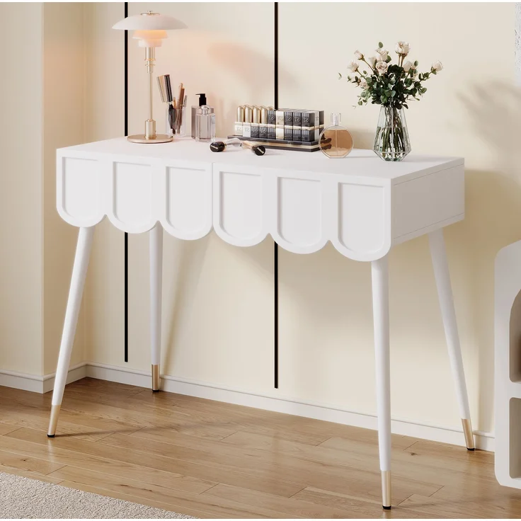 CHICFURN Schminktisch 100x76x40 cm mit 2 Schubladen und Metallfüßen – Weiß – Bild 9