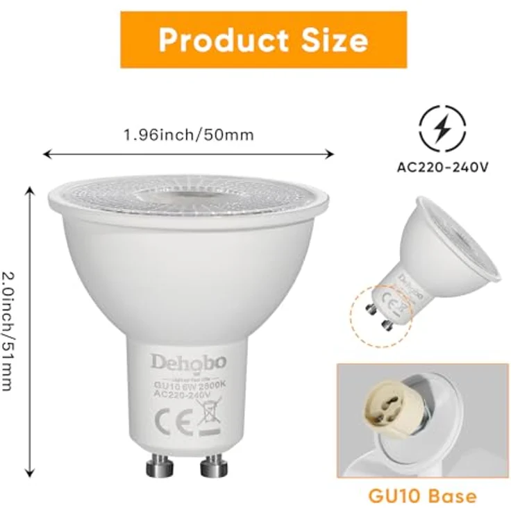 Dehobo GU10 LED Warmweiss Glühbirne, LED Lampen Licht Spot Warmweiss Lampe 6W 2800K 480 Lumen Ersetzt 60W Halogen Leuchtmittel, 120° Abstrahlwinkel Spotlight, Nicht Dimmbar Led, 6 Stück – Bild 4