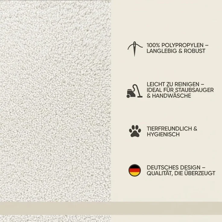 Fashion4Home Teppich Wohnzimmer – Einfarbig Teppich, Uni Teppich fürs Kinderzimmer, Schlafzimmer, Arbeitszimmer, Büro, Flur und Küche - Kurzflor Teppich Cream-Weiß, Größe: 200x290 cm – Bild 5
