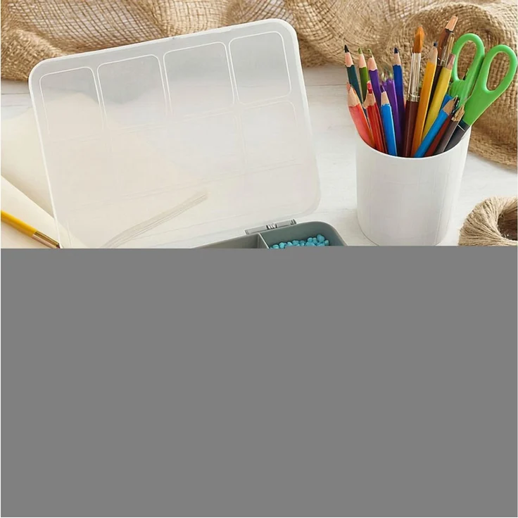 Koopman Aufbewahrungsbox Multibox 12 Fächer Sortieren Deckel (Stück, 1 St, Packung), Blau, Klappdeckel, 25x20x4cm, Robust, Durchsichtig – Bild 2