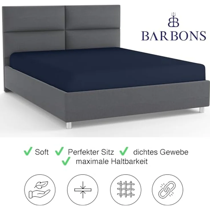 BARBONS Spannbettlaken 140x200 cm - 100% Baumwolle Spannbettlaken, Oeko-TEX Zertifiziert, Bettlaken Jersey, Spannbetttuch, Matratzenhöhe bis 25 cm (Navy - 140x200) – Bild 6
