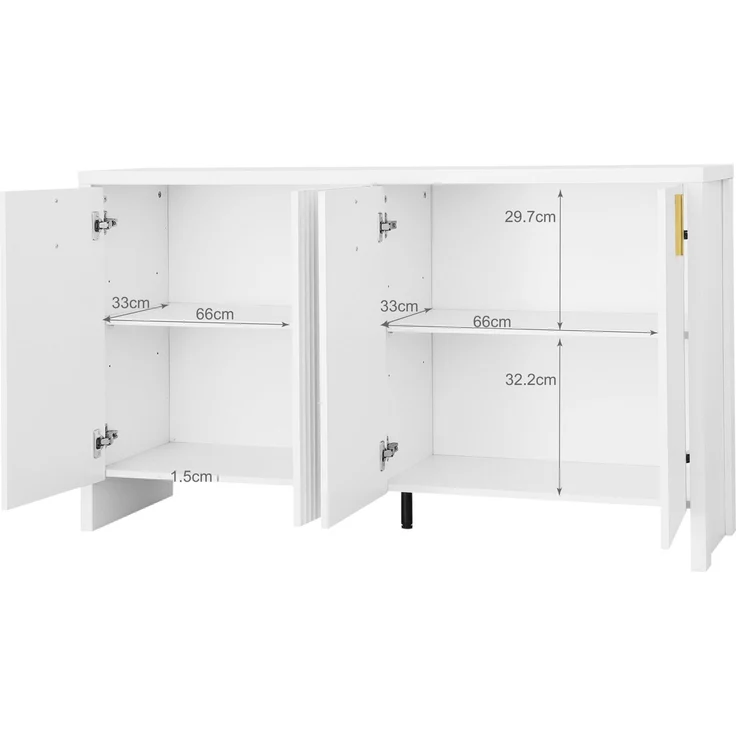 DESVIAE Sideboard mit 4 Türen und verstellbarem Einlegeboden, 140x80x38 cm, Spanplatte, Weiß – Bild 10