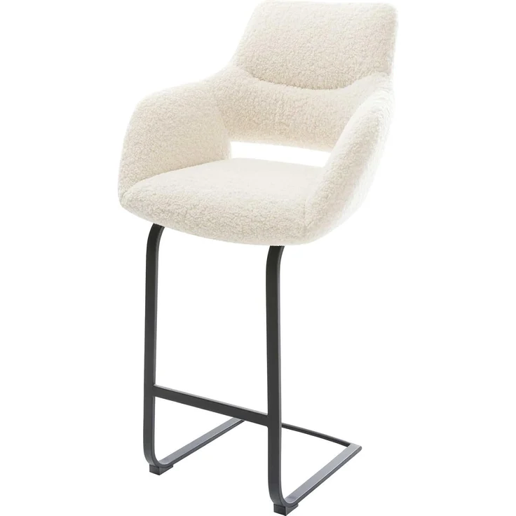 Barstuhl Yago-Flex Teddystoff Beige Freischwinger Flach Metall Schwarz Taschenfederkern – Bild 1