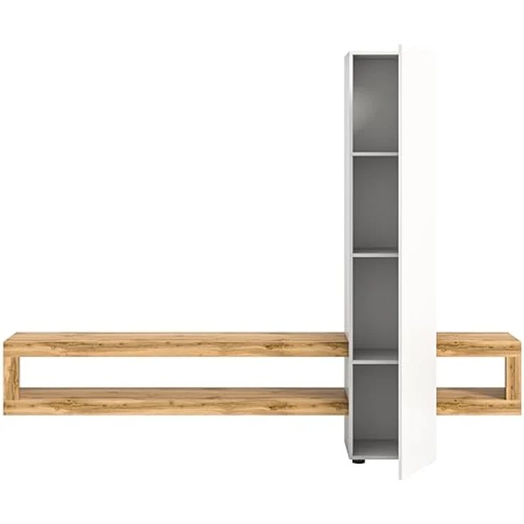 Xonox Wohnwand, Weiß, Holzwerkstoff, 240x190x35 cm, mit Push-to-Open-Funktion und offenen Fächern, ideal für modernes Wohnen – Bild 4