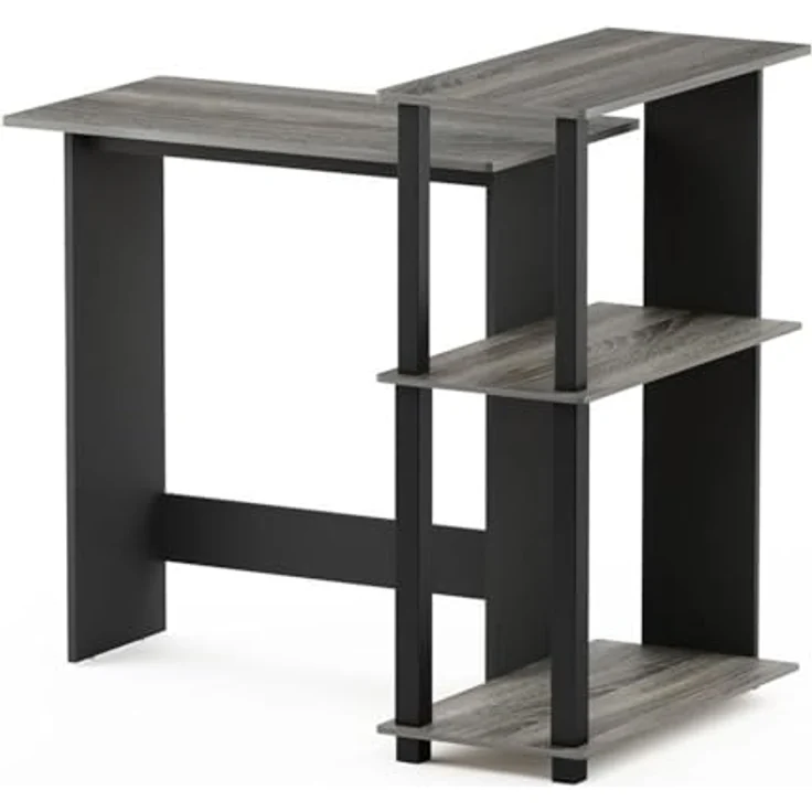 Furinno Abbott Schreibtisch mit 3 Ablageebenen, Holz, Französische Eiche Grau/Schwarz, 59.9 x 96.9 x 84.9 cm – Bild 6