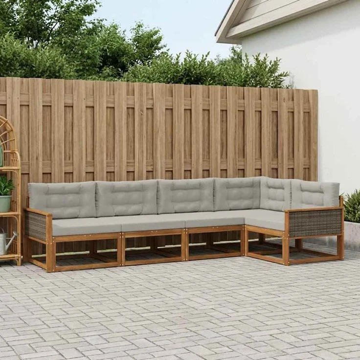 vidaXL Outdoor-Sofagarnitur 5 stk. 5-Sitzer Natur und Hellgrau 3382559 – Bild 1