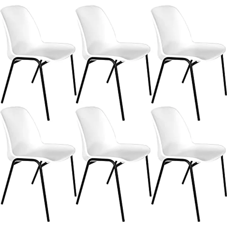 OFITURIA Bürostuhl ohne Rollen, zuverlässiger Kunststoffstuhl mit Metallstruktur, Stuhl für Warteraum, Empfang, Meetings, Konferenzen usw. - Opituria (6 Stühle, Weiß) – Bild 1