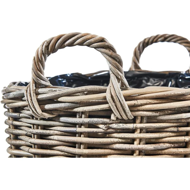 Kobolo Pflanzkübel Pflanzkorb aus grauem Rattan mit Folie klein – Bild 4