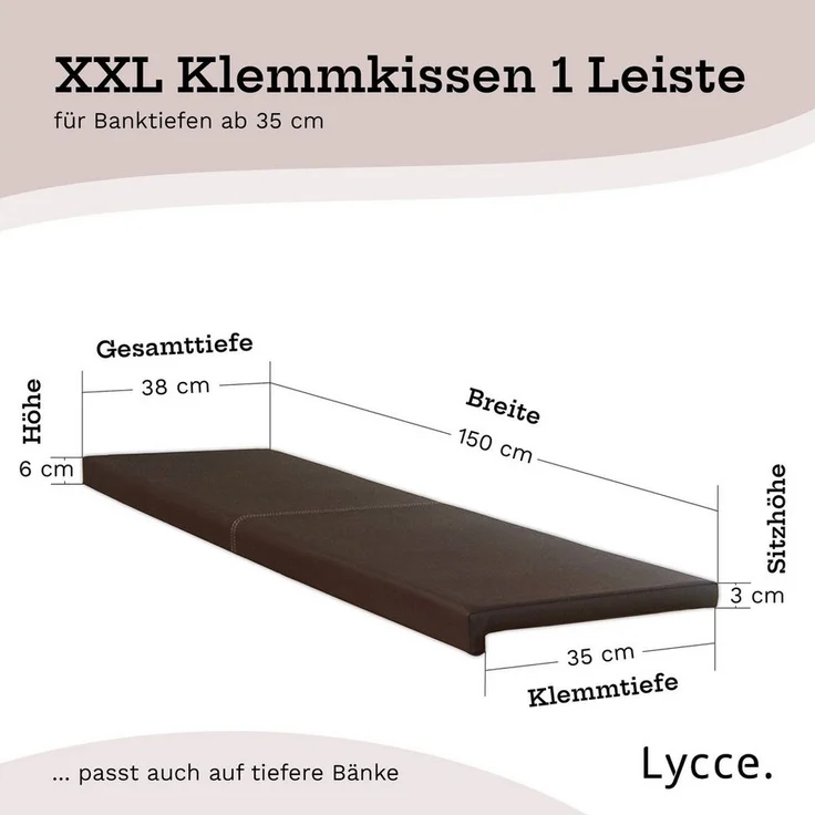 Lycce Bankauflage XXL Klemmkissen, Bankauflage, Sitzkissen für Sitzbank, viele Farben, (1 St), verrutscht nicht, 150cm breit, hochwertiger Kunstlederbezug – Bild 2