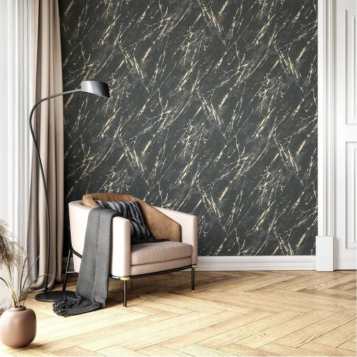 Newroom Vliestapete, Schwarz Tapete Modern Marmor - Marmoroptik Marmor-Tapete Gold Grau 3D Optik Glamour Metallic für Wohnzimmer Schlafzimmer Küche, Marmoroptik, Marmor-Tapete – Bild 3