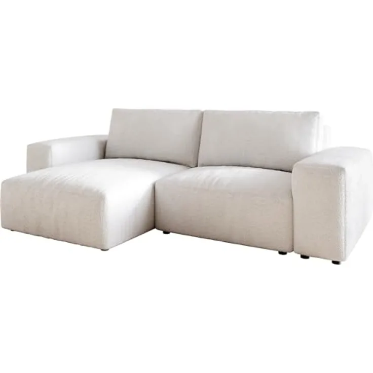 Ecksofa Lanzo 230x155 cm Bouclé Creme-Weiß Recamiere variabel