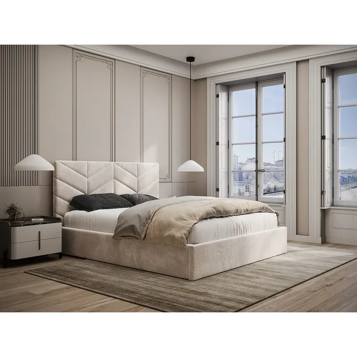 Vente-unique - JUSTANI Bett Stoff Beige - B 213 cm x H 106 cm x L 210 cm – Bild 3