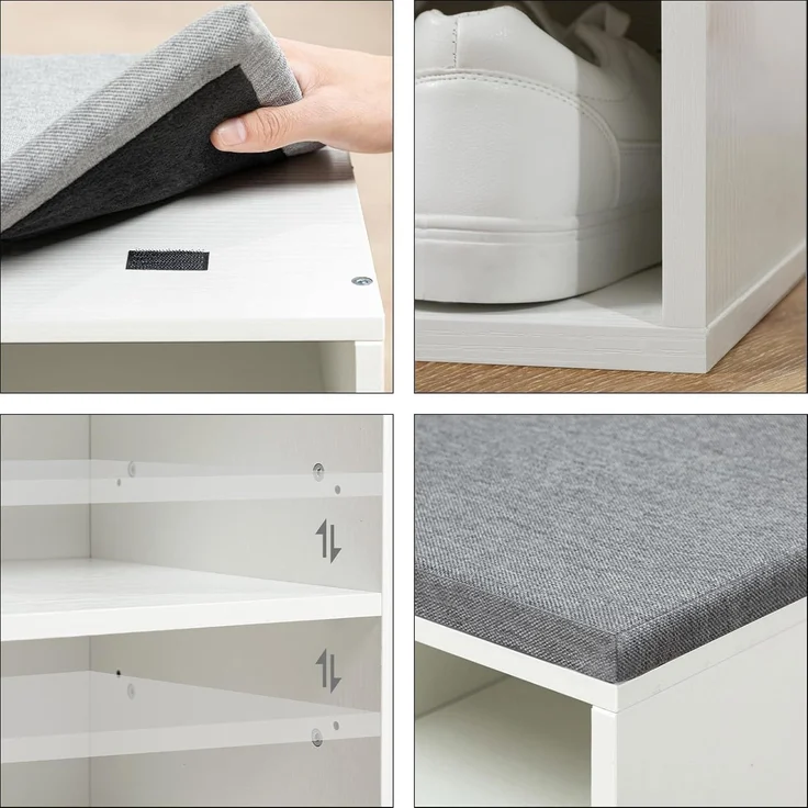 Hoobro SCHUHREGAL Set Weiß Holz Wandgarderobe (H 48 x T 104 x B 30 cm) – Bild 5