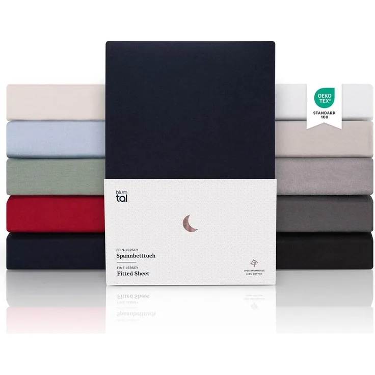 Blumtal® Premium Spannbettlaken 160x200 cm Jersey Boxspringbetten - OEKO-TEX zertifiziertes Bettlaken 160x200 cm Baumwolle 100% - Spannbettlaken 160x200 cm Boxspringbetten - Dark Ocean Blue - Blau