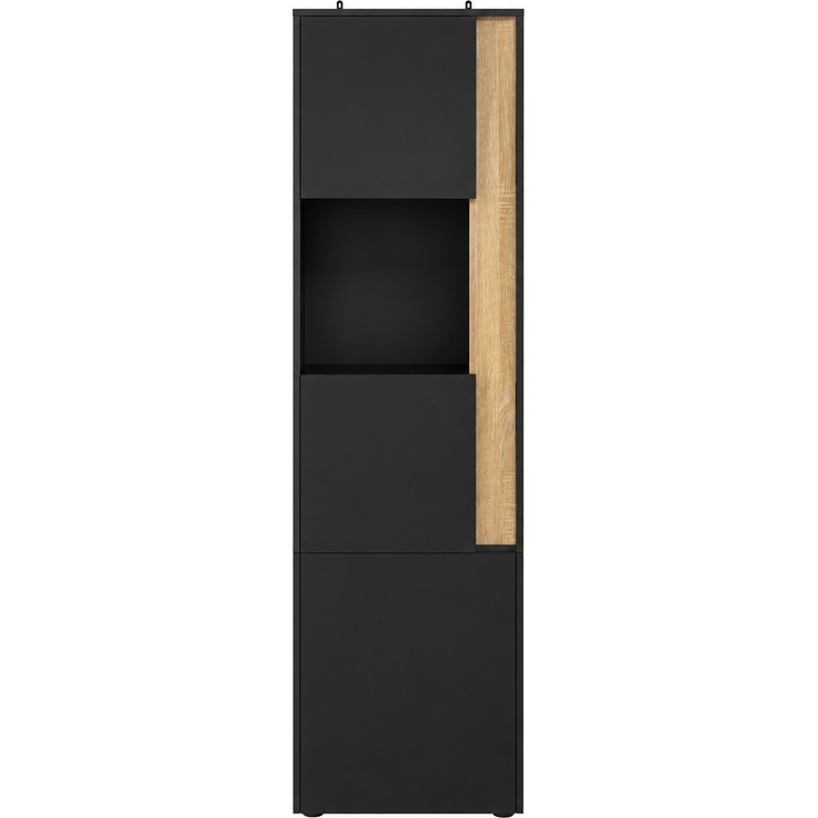 Vitrine, Aufbewahrungsmöbel, hoher Schrank mit LED-Beleuchtung, 2 Türen (eine davon aus Acryl), Geeignet für Wohnzimmer, Büros und Küchen. Schwarz+Natural, Maße: B50 x T40 x H179 cm.--Schwarz + Natur--50x40x179cm--YOUDENOVA – Bild 9