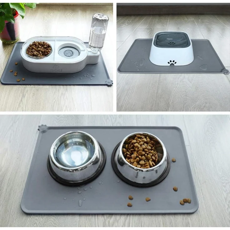 Napfunterlage Silikon rutschfeste Matte Hunde Katze Wasserdicht 47 x 30cm Grau – Bild 2