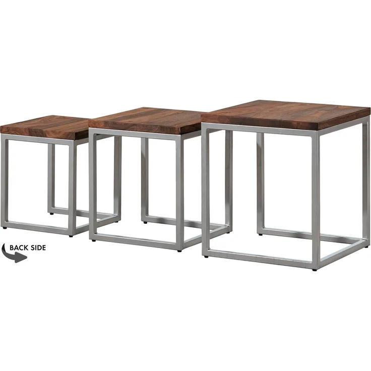 Beistelltisch 3er-Set Sheesham braun geölt LOUNGE COLLECTION #02 – Bild 10