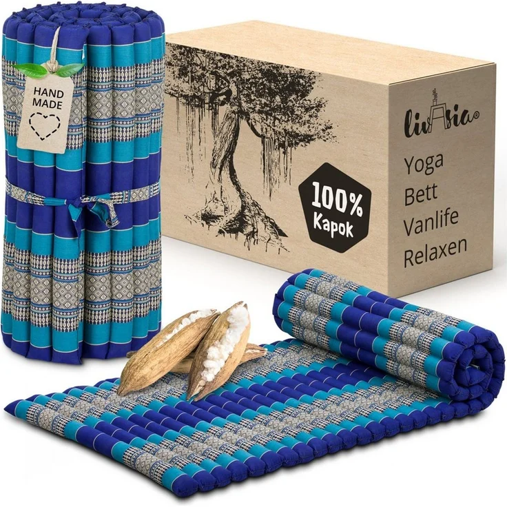 Reisebett-Matratzen Rollmatte 75 cm breit, vegan und handgefertigt, 200 x 75 x 4,5 cm, livasia, 4.5 cm hoch, Kapok – Bild 1