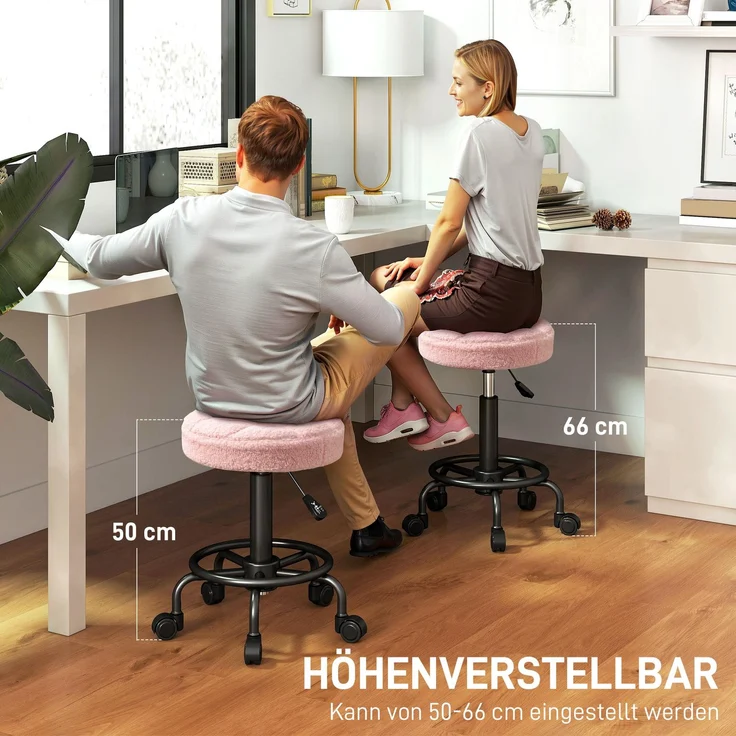 HOMCOM Rollhocker, Polyester, Metall, Rosa, Ø50 x 50-66H cm – Bild 4