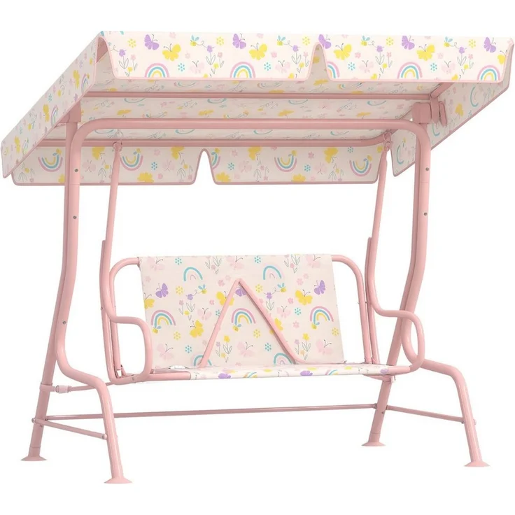 AIYAPLAY Hollywoodschaukel Kinderschaukel mit verstellbarem Sonnendach, Sicherheitsgurt, 2-Sitzer, verstellbarer Sonnenschutz, Gartenschaukel für 3-6 Jahre Kinder, 1 tlg, für 3-6 Jahre Kinder, Rosa 110 x 74 x 113 cm – Bild 1