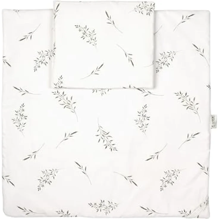 Waldin Oval Baby-Bett Mitwachsend Komplett Set 7in1, Gitterbett, Kinderbett mit Matratze, Wickelkommode, Beistellbett, Holz Natur, Stoffe Weiß Zweige – Bild 8