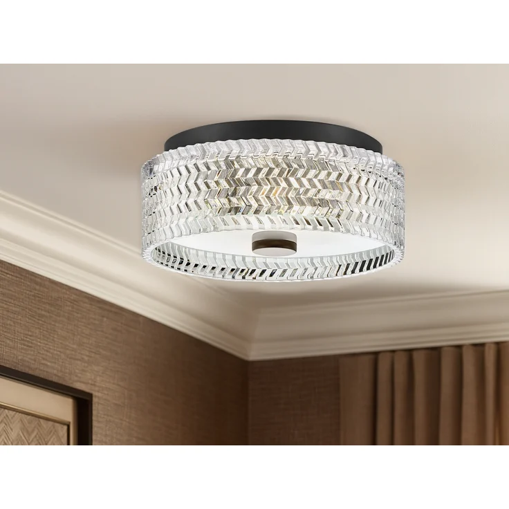 Retro LED Deckenleuchte Schwarz mit Chevron Glas Lampenschirm Ø 30,5cm – Bild 1