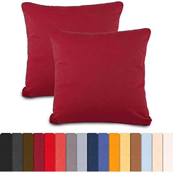 aqua-textil Classic Line Baumwoll Kissenbezug 2er-Set 60x60 Bordeaux e Kissen Bezug Reißverschluss Jersey Kissenhülle – Bild 3