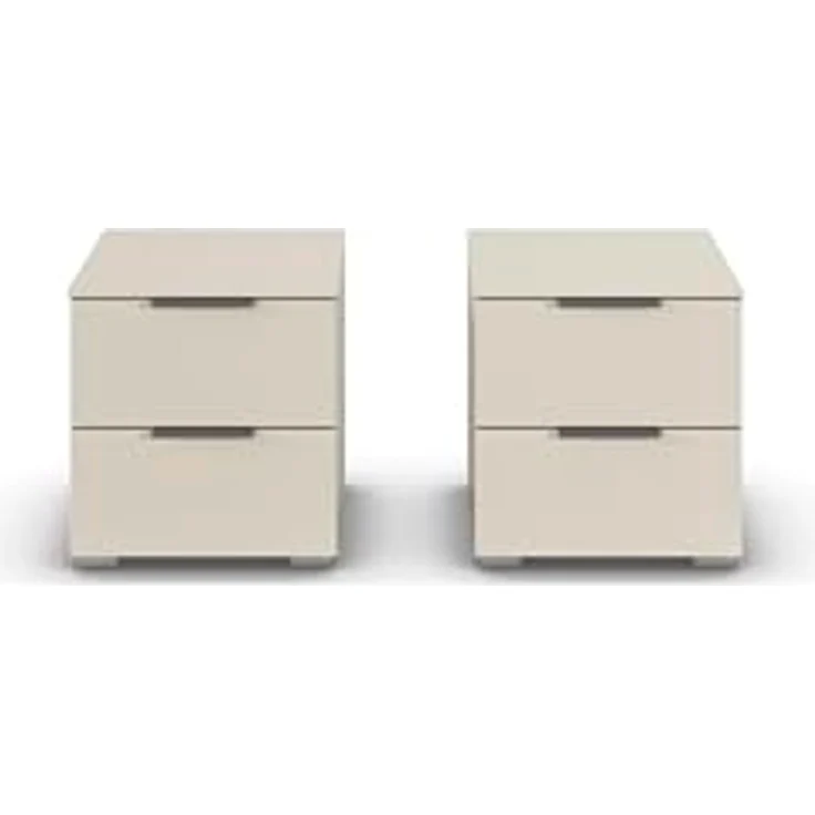 Rauch Möbel Alabama, Nachttisch-Paar für Schlafzimmer, Kinderzimmer, Gästezimmer, mit je 2 Schubladen, Soft-Close-Funktion, Farbe Beige, Griff Grau metallic, Schwarz, Maße 40 x 42 x 42 cm – Bild 4