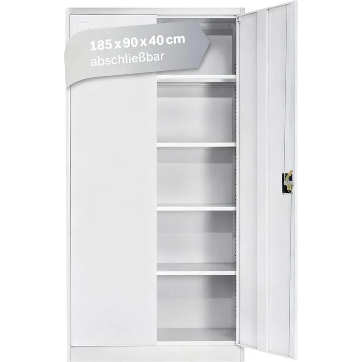 LagerZwei Aktenschrank Stahlschrank 185x90x40 cm (1-St) 3-fach verriegelt, 4 Böden, bis 50 Ordner, Flügeltüren 130° – Bild 1