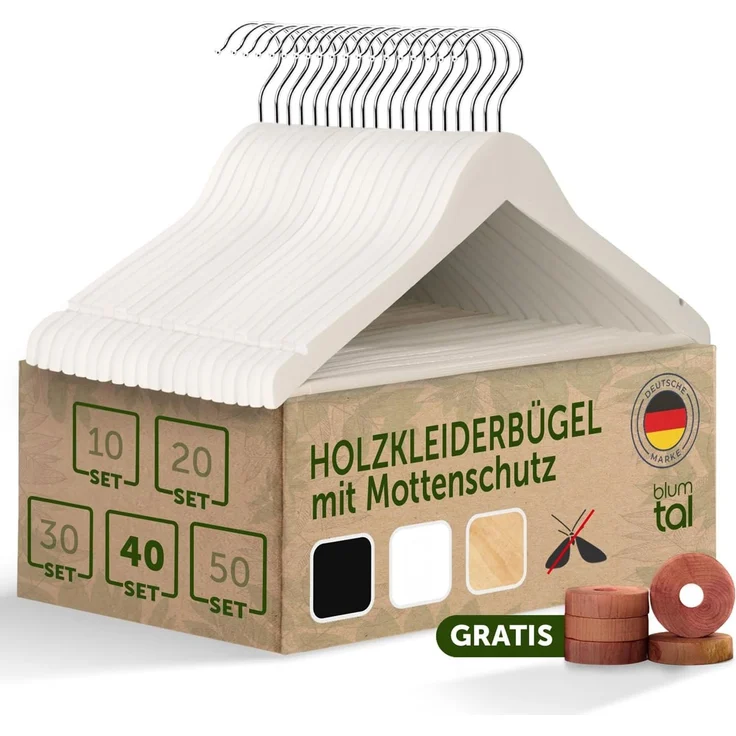 Blumtal Kleiderbügel Kleiderbügel Holz mit 360° drehbarem Metallhaken, (40-tlg), Zedernholz Mottenschutz mit Anti-Rutsch-Schicht & Einkerbungen – Bild 1