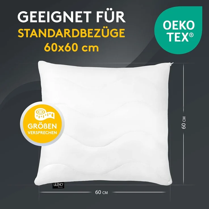 LILENO HOME Kissen 60x60 (1er Set) – 95 °C waschbar, Oeko-Tex & Made in DE – Allergiker Kopfkissen 60x60 anpassbar für himmlischen Schlaf – Haut schmeichelndes & geruchsfreies Pillow – Bild 5