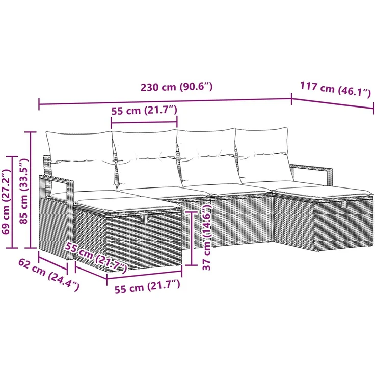 vidaXL Sofa Set mit Kissen 5 pcs Poly-Rattan 3360555 – Bild 12