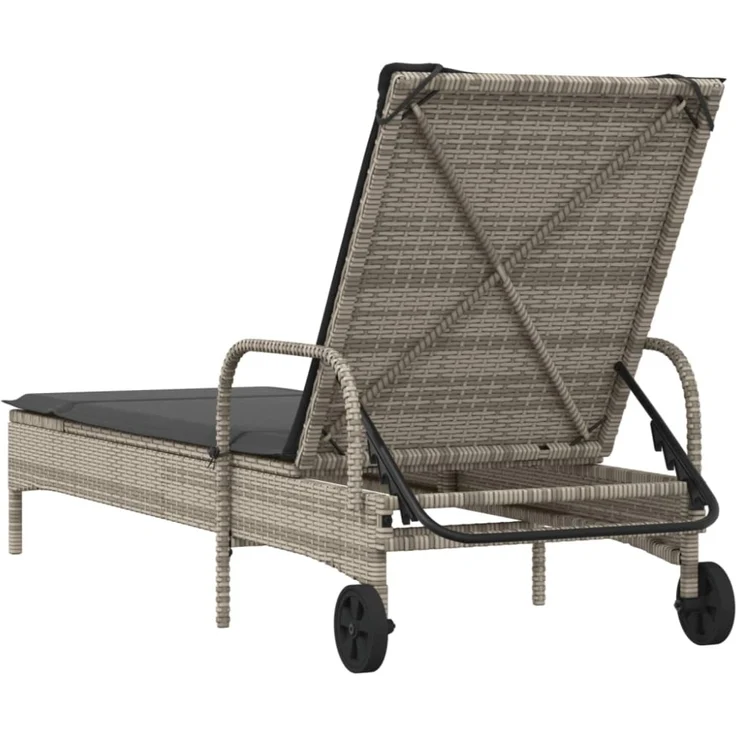 vidaXL Sonnenliege mit Rollen und Auflage Grau Poly Rattan 368310 – Bild 9