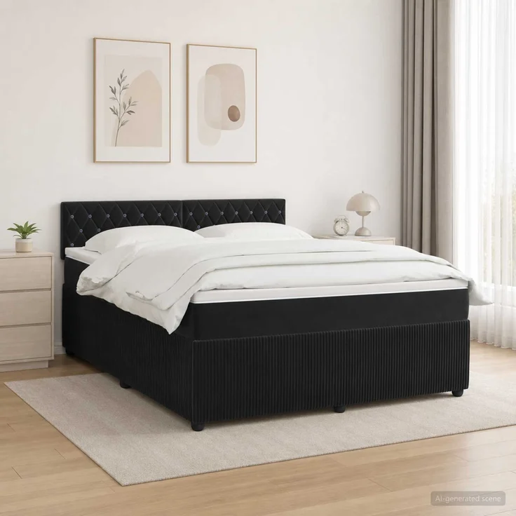 vidaXL Boxspringbett mit Matratze Schwarz 140 x 190 cm Samt 3453133 – Bild 1
